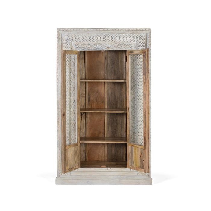 GINER Y COLOMER Armario 2 Puertas - Buffet vitré 2 portes en bois de manguier avec portes à vitrail et 4 étagères - Dimensions porte: 136x29 cm 1