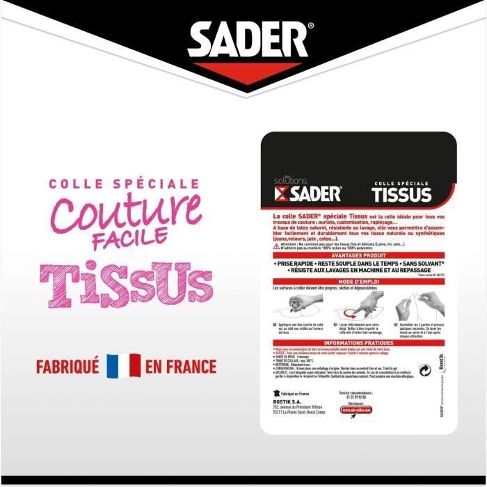 Colle textile - SADER - Tissus et textiles - Ourlets et customisation - Résiste aux lavages - Transparent - Flacon 40 ml 5