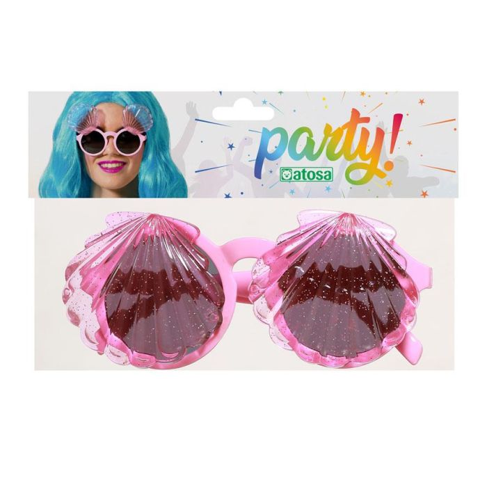 Lunettes de costume de sirène rose transparentes avec coquillages brillants - Accessoire pour fête d'enfants et événement marin