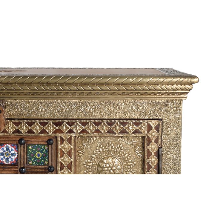 GINER Y COLOMER Meuble TV en acacia massif couleur cerise avec détails en azulejos et bronze, 2 portes, 3 tiroirs - 60 x 180 x 40 cm 4