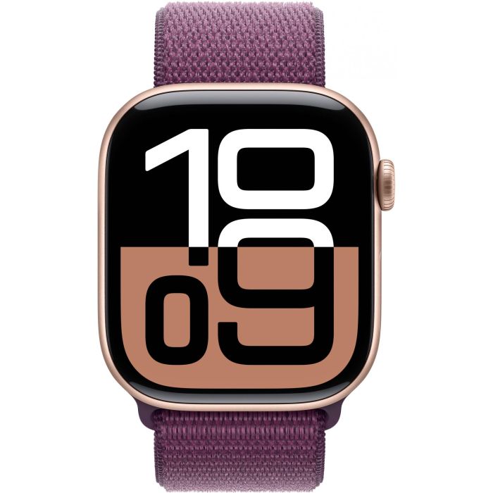 Apple Watch Series 10 GPS + Cellular 46mm - Boîtier Aluminium Or Rose avec Bracelet Sport Plum - Smartwatch, Étanche, Écran OLED, 64 Go, iOS, LTE