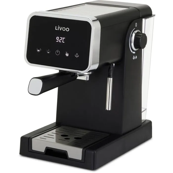 Machine à Café Expresso Livoo DOD218N - 1100 W - Pression 20 Bars - Fonction Vapeur - Réservoir 1.5 L Amovible - Design Noir Machine à Café Expresso Livoo DOD218N - 1100 W - Pression 20 Bars - Fonction Vapeur - Réservoir 1.5 L Amovible - Design Noir