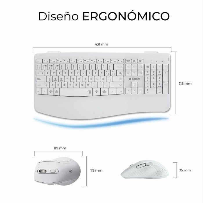 clavier et souris Subblim OFFICE PROWAVE Blanc Espagnol Qwerty QWERTY 15