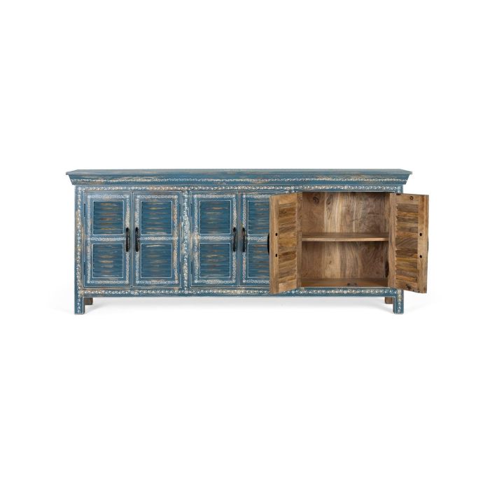 GINER Y COLOMER - Buffet Artisanal 6 Portes en Bois de Mango, Meuble de Rangement, Azul, Dimensions Portes 51x26cm 2 GINER Y COLOMER - Buffet Artisanal 6 Portes en Bois de Mango, Meuble de Rangement, Azul, Dimensions Portes 51x26cm 2