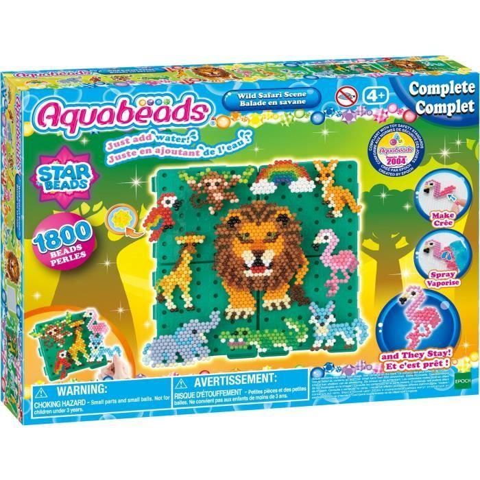 Aquabeads Balade en savane, Coffret 1000 perles et 4 bases de création incluses, perles qui collent avec de l'eau, 31968, Des 4 ans 5