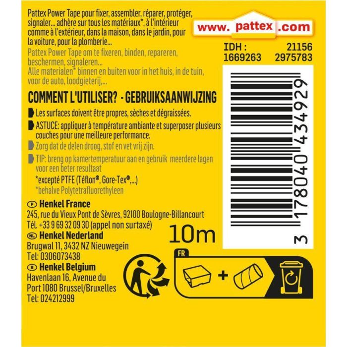 Adhésif de réparation - PATTEX - Power Tape - Blanc - Etui de 10m 1 Adhésif de réparation - PATTEX - Power Tape - Blanc - Etui de 10m 1