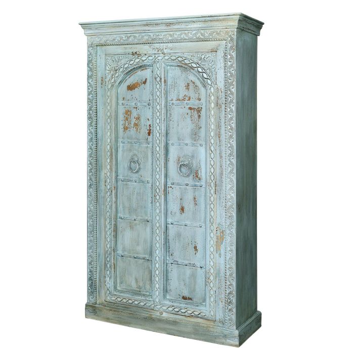 GINER Y COLOMER - Armoire en bois de manguier massif, 2 portes et 3 étagères, finition vert bleuté craquelé style ancien - 204x117x45 cm 1 GINER Y COLOMER - Armoire en bois de manguier massif, 2 portes et 3 étagères, finition vert bleuté craquelé style ancien - 204x117x45 cm 1