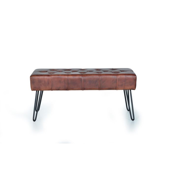 GINER Y COLOMER - Banc / Banquette de cuir avec piétement en métal, marron - Dimensions : 96 cm de large, 44 cm de haut, 40 cm de profondeur 1 GINER Y COLOMER - Banc / Banquette de cuir avec piétement en métal, marron - Dimensions : 96 cm de large, 44 cm de haut, 40 cm de profondeur 1