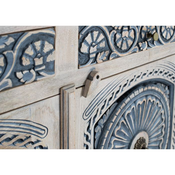 GINER Y COLOMER - Buffet en bois de manguier massif blanc lavé et bleu avec 3 tiroirs et 3 portes - Meuble de rangement artisanal 3 GINER Y COLOMER - Buffet en bois de manguier massif blanc lavé et bleu avec 3 tiroirs et 3 portes - Meuble de rangement artisanal 3