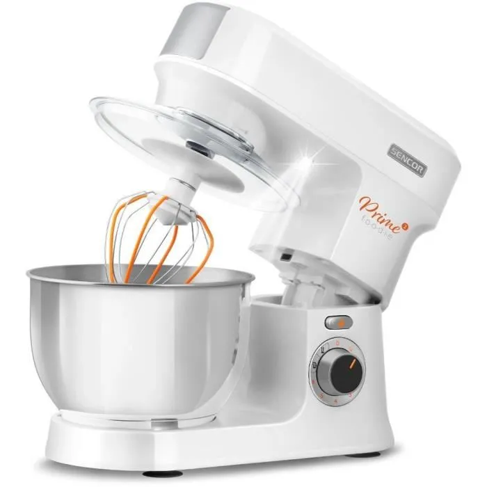 Robot pâtissier Sencor STM 3760WH, 1000 W, bol inox 4.5 L, 6 vitesses, fonction pulse et accessoires avancés