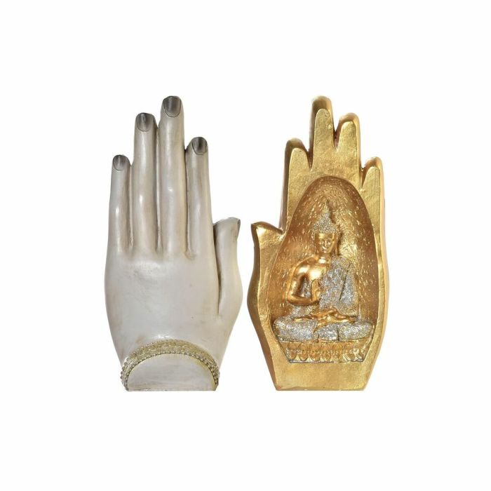 Figurine Décorative DKD Home Decor Gris Doré Buda Résine (10 x 7,2 x 20,9 cm) (2 Unités) 2