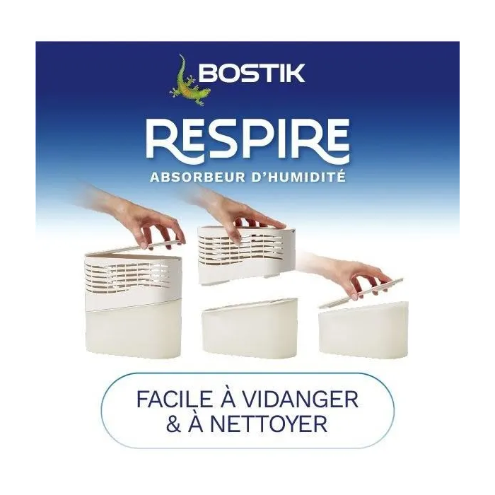 Bostik BOS1690994412360 Absorbeur d'humidité Respira Jusqu'à 25 m², 2 recharges sans parfum, 2 x 250 g 4