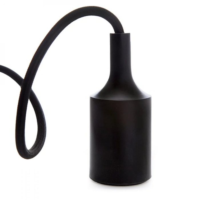 Douille E27 avec rosace et câble noir, design moderne et minimaliste 2