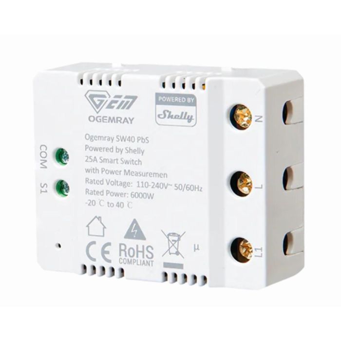Shelly Plug & Play "PbS Ogemray Smart Relay 25A" Großgeräte Relais max 25A Messfunktion WLAN Lan BT