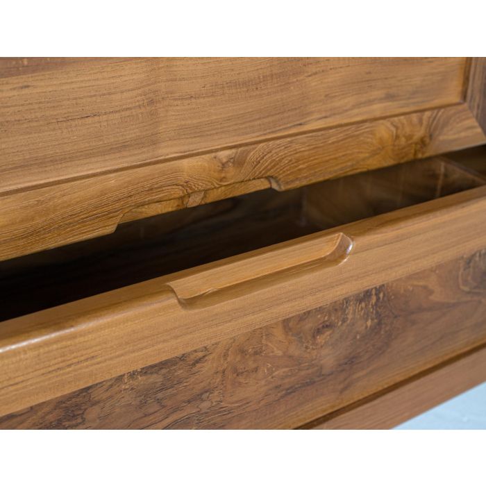 GINER Y COLOMER - Meuble TV en teck massif, style ethnique contemporain avec 2 portes sculptées et 2 tiroirs, finition miel clair, 180 cm de largeur 6 GINER Y COLOMER - Meuble TV en teck massif, style ethnique contemporain avec 2 portes sculptées et 2 tiroirs, finition miel clair, 180 cm de largeur 6