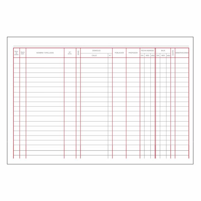 Registre d'enregistrement des membres DOHE 09914 Bordeaux A4 100 Volets 1