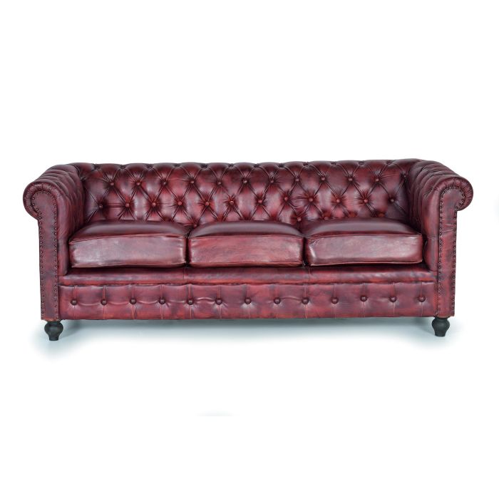 Giner y Colomer - Canapé Chester en cuir naturel marron 3 places - Patte 10 cm - Assise 54x54 cm - Hauteur d'assise 51 cm 1