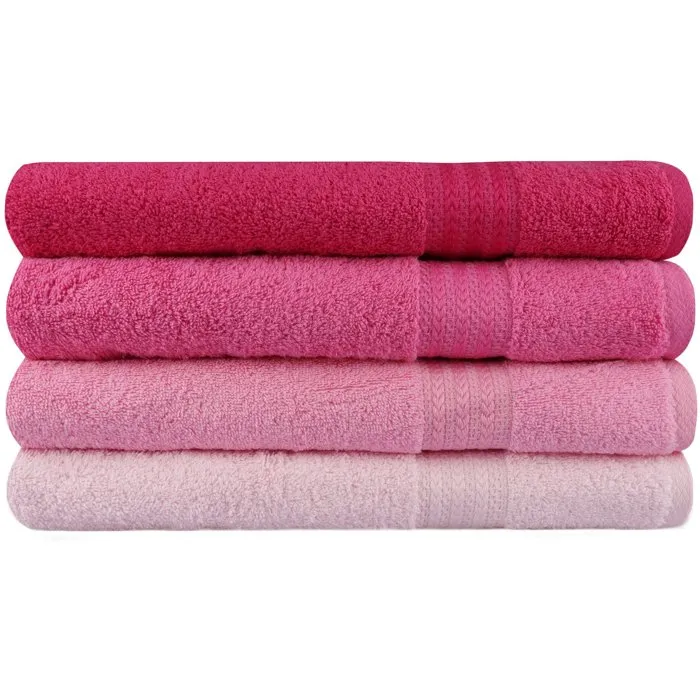 Ensemble de 4 serviettes de bain en coton 100% - 70 x 140 cm - Rose - Douces, absorbantes et durables Ensemble de 4 serviettes de bain en coton 100% - 70 x 140 cm - Rose - Douces, absorbantes et durables