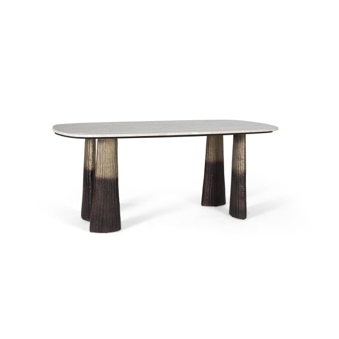 GINER Y COLOMER Table de Salle à Manger Oval en Marbre Beige et Patas en Aluminium avec Finition Vieilli 180 cm 0 GINER Y COLOMER Table de Salle à Manger Oval en Marbre Beige et Patas en Aluminium avec Finition Vieilli 180 cm 0