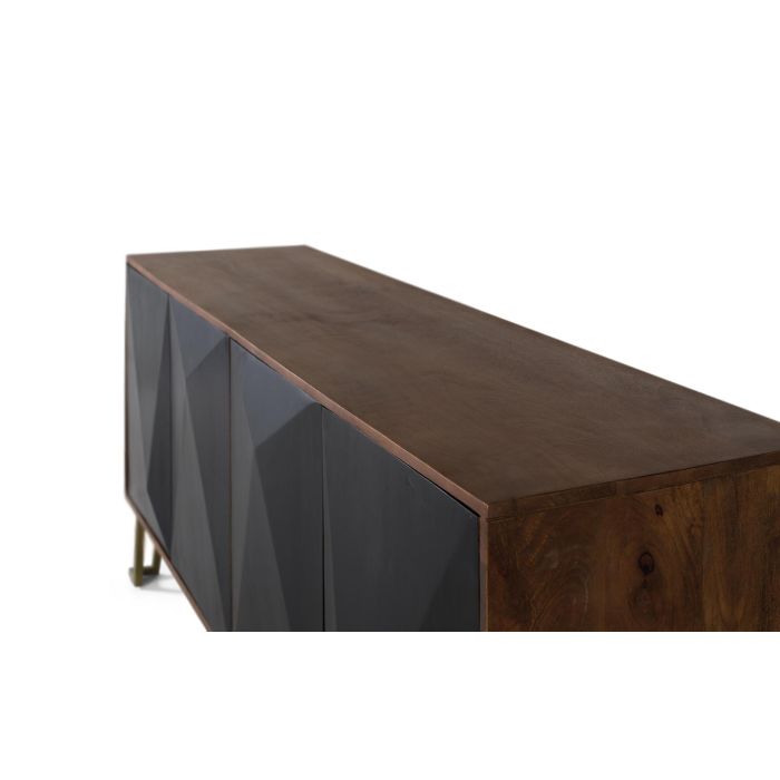 GINER Y COLOMER - Buffet 4 portes en bois de manguier 180 cm - Structure avellana, portes noires mates géométriques, pieds en fer doré 3 GINER Y COLOMER - Buffet 4 portes en bois de manguier 180 cm - Structure avellana, portes noires mates géométriques, pieds en fer doré 3