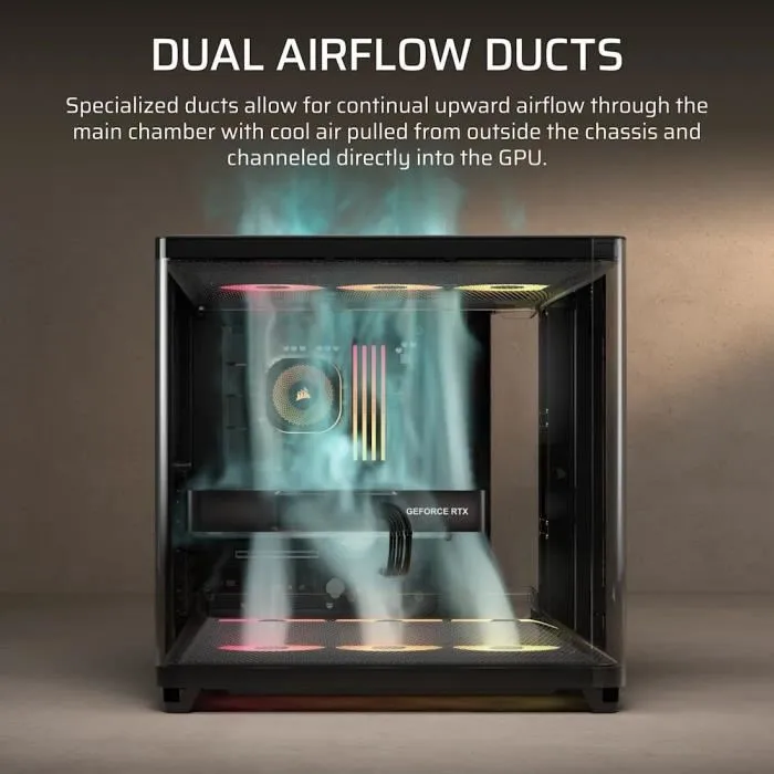 Corsair AIR 5400 RS-R - Boîtier PC Gamer Mid-Tower Noir avec Façade en Verre Trempé et 4 Ventilateurs ARGB à Rotor Inversé - Refroidissement Triple Chambre