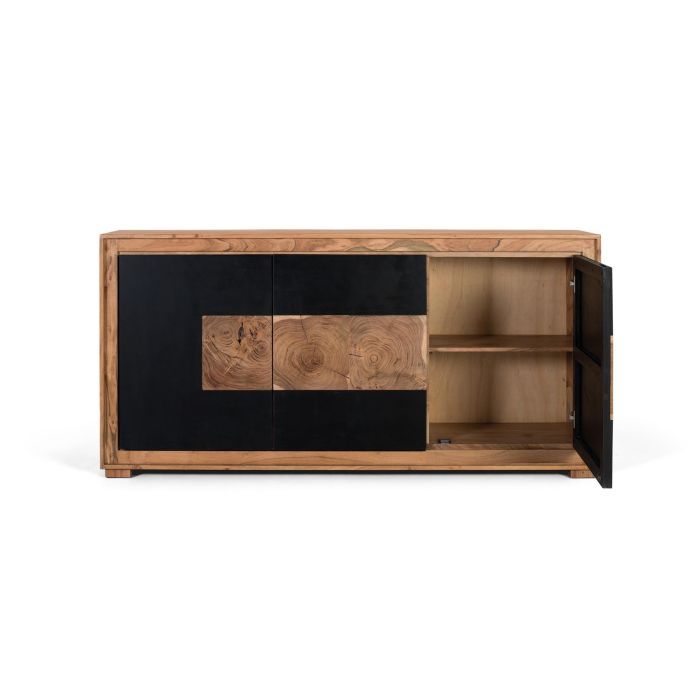 GINER Y COLOMER - Buffet contemporain en bois de mangue et pieds en fer - 3 portes noires - Coloris naturel et noir - Dimensions portes: 73x58 cm 2