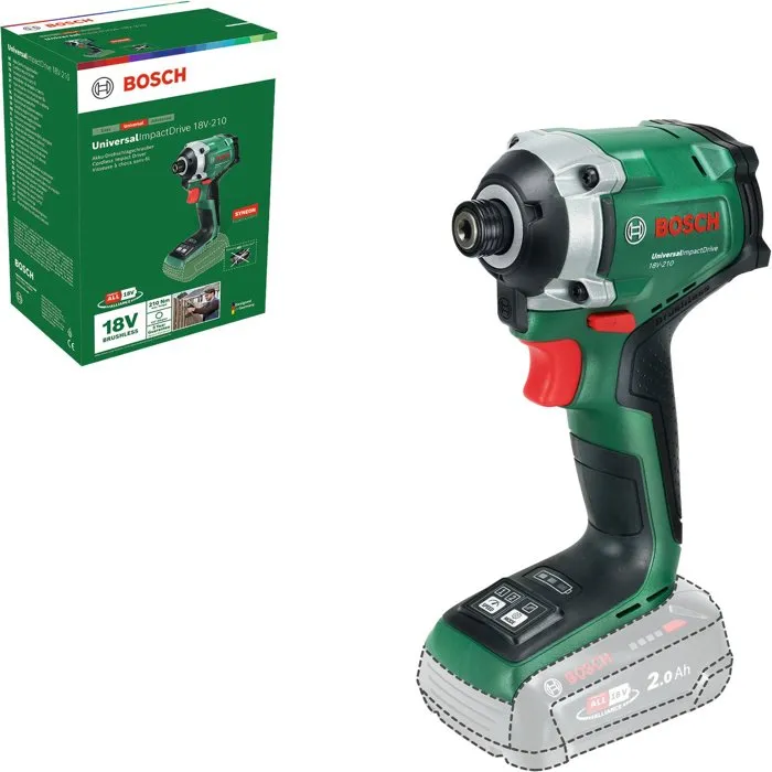 Bosch UniversalImpactDrive 18V-210 Visseuse à chocs sans fil 18V, couple max 210 Nm, compacte avec éclairage LED et puce Syneon, compatible batteries 18V POWER FOR ALL Bosch UniversalImpactDrive 18V-210 Visseuse à chocs sans fil 18V, couple max 210 Nm, compacte avec éclairage LED et puce Syneon, compatible batteries 18V POWER FOR ALL