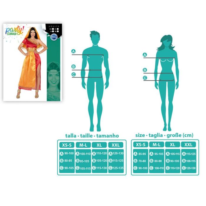 Déguisement Adulte Femme de Style Hindou Orange, Costume 3 Pièces avec Voile et Diadème - Tailles M à L, en Polyester