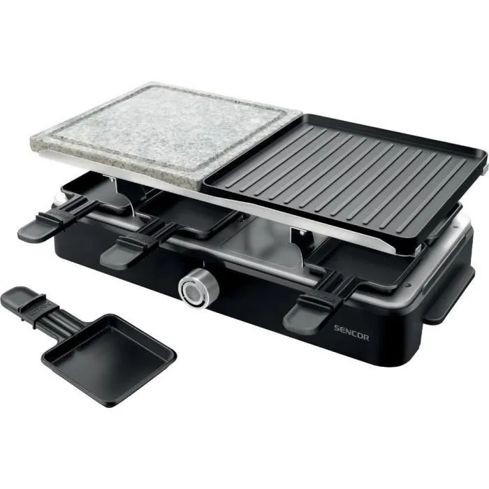 Sencor SBG 0260BK Appareil à Raclette - Gril 2 en 1 avec Contrôle de Température Réglable - 8 Pelles et Spatules - 1400 W - Surface 21x21 cm Sencor SBG 0260BK Appareil à Raclette - Gril 2 en 1 avec Contrôle de Température Réglable - 8 Pelles et Spatules - 1400 W - Surface 21x21 cm
