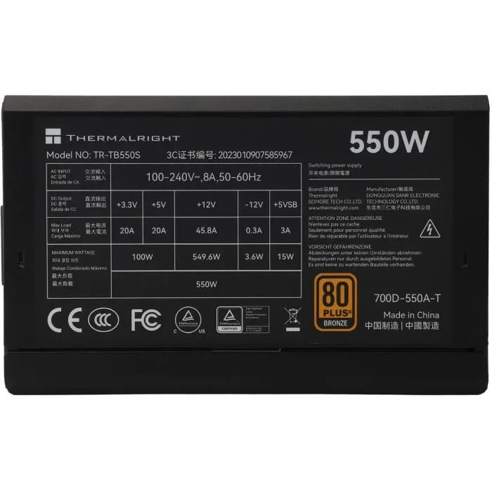 Thermalright TB550S Alimentation PC 550W 80+ Bronze ATX 3.0 Noir Non Modulaire 1