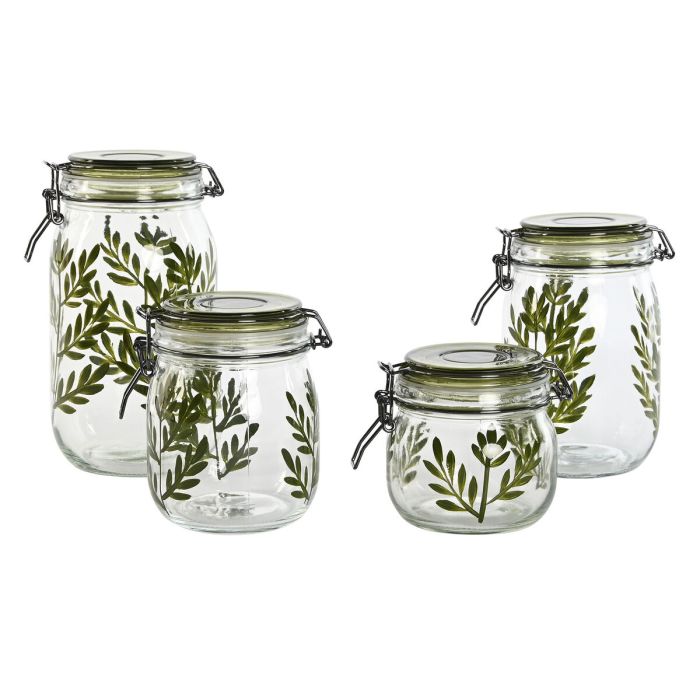 Set de 4 Boites Home ESPRIT Vert Verre Fer 1,5 L 11,3 x 11,3 x 21,7 cm 1