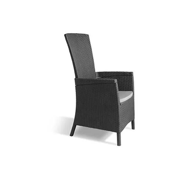 Keter Vermont Fauteuil de jardin en résine imitation rotin tressé, gris graphite, dossier inclinable, 64 x 68 x 107 cm Keter Vermont Fauteuil de jardin en résine imitation rotin tressé, gris graphite, dossier inclinable, 64 x 68 x 107 cm