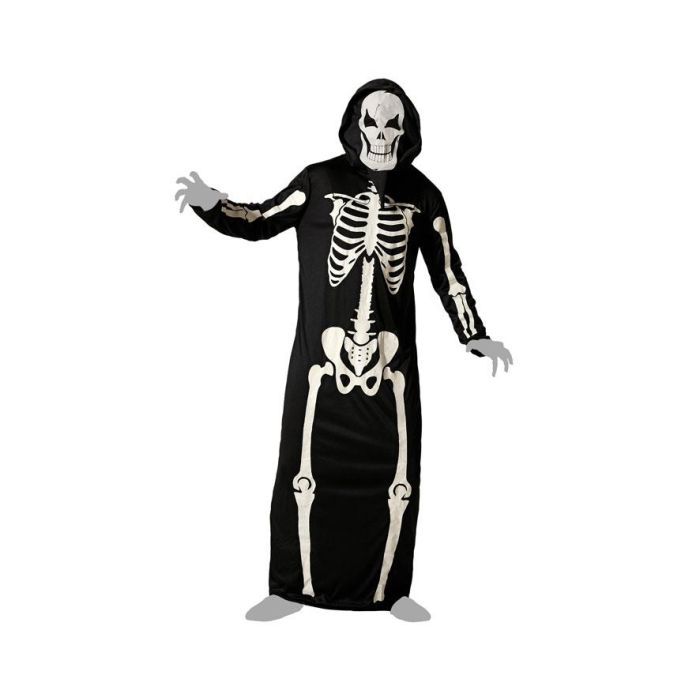 Costume de squelette fluorescent avec capuche pour homme adulte, effet phosphorescent, taille XS-S, en polyester noir, thème Halloween