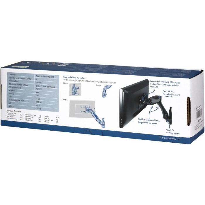 Wandhalterung für 1 Monitor bis 109cm 43" 8kg ARCTIC W1-3D black 4