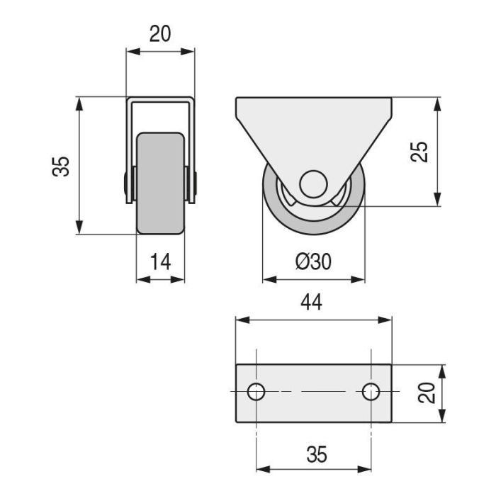 Rueda Fija Azura Aro De Goma Gris Ø30 H35 Soporte De Acero Zincado. Q&Q 1