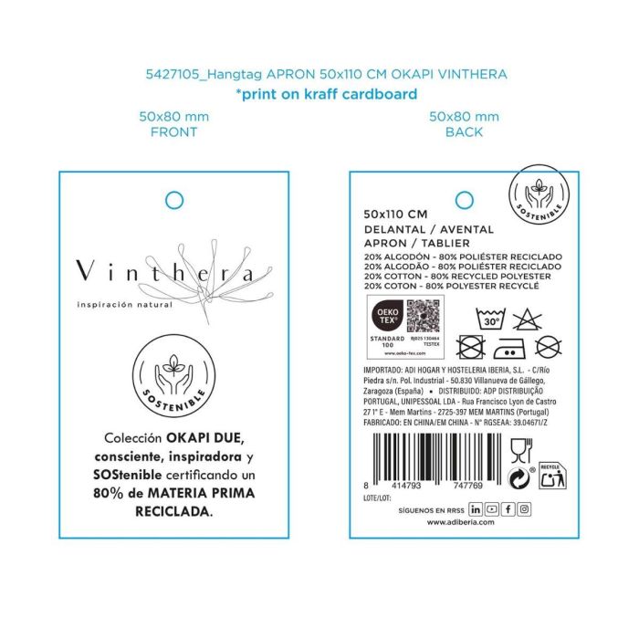 Delantal Cocina Reciclado Okapi Due Vinthera 50x110 cm 4 Delantal Cocina Reciclado Okapi Due Vinthera 50x110 cm 4