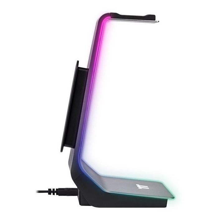 Thermaltake ARGENT HS1 RGB Support pour casque gaming, 2 ports USB, éclairage RGB, en aluminium, couleur noir et gris