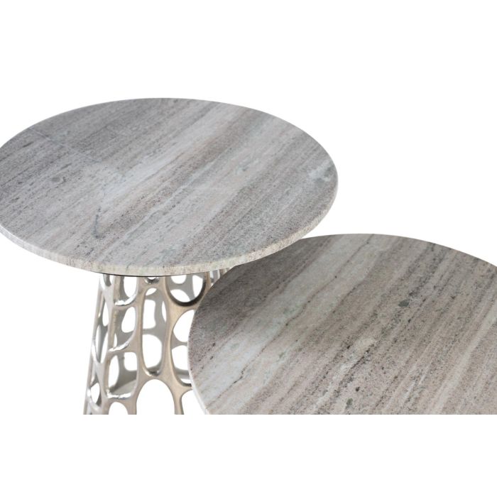GINER Y COLOMER - Lot de 2 tables basses avec plateau circulaire en marbre et base en aluminium nickelé, gris et aluminium 1