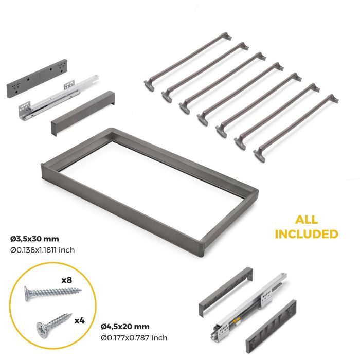 Emuca Kit de porte-pantalon à 7tringles et rack ajustable Quartz pour armoires, glissières extension totale et à fermeture douce, Module 80cm, Finition Titane 5