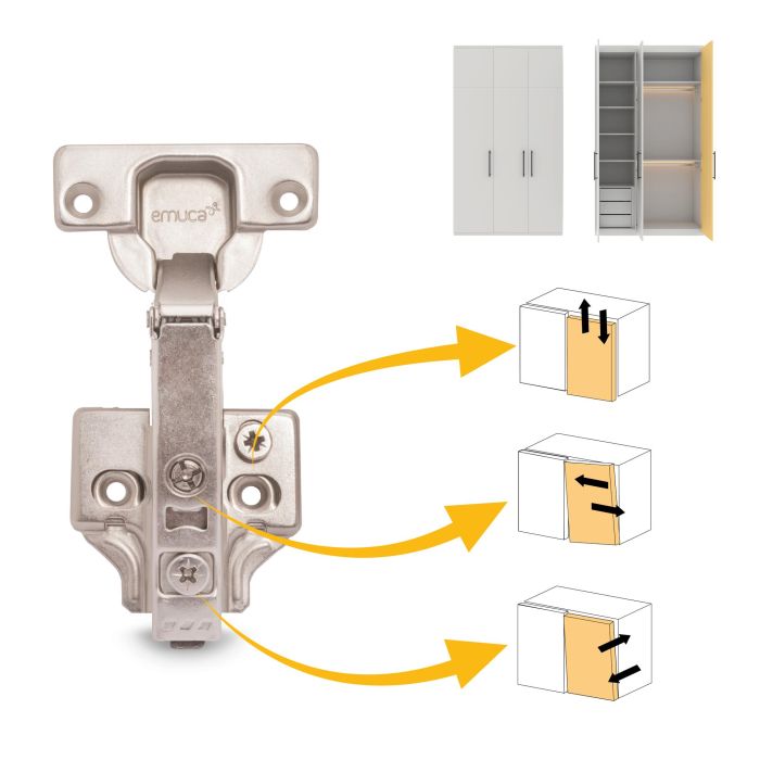 Emuca Lot de 20 charnières droites X92N et embases à visser, Hauteur 0, Acier, Nickelé 5 Emuca Lot de 20 charnières droites X92N et embases à visser, Hauteur 0, Acier, Nickelé 5
