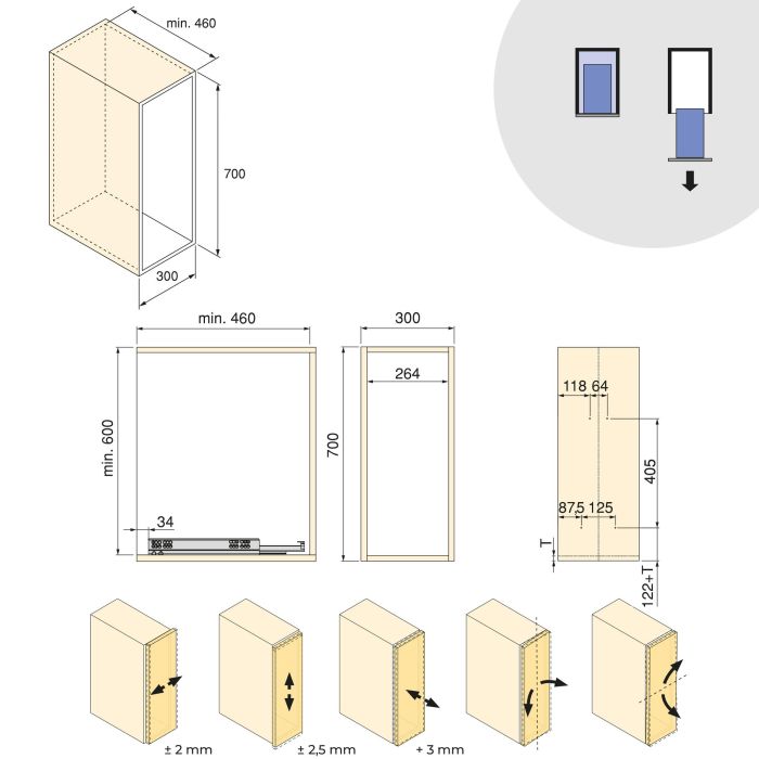 Emuca Chariot extractible avec paniers et accessoires Harmony avec fermeture à amortie, Module largeur 300mm hauteur 700mm, Acier et Bois, Gris anthracite 10