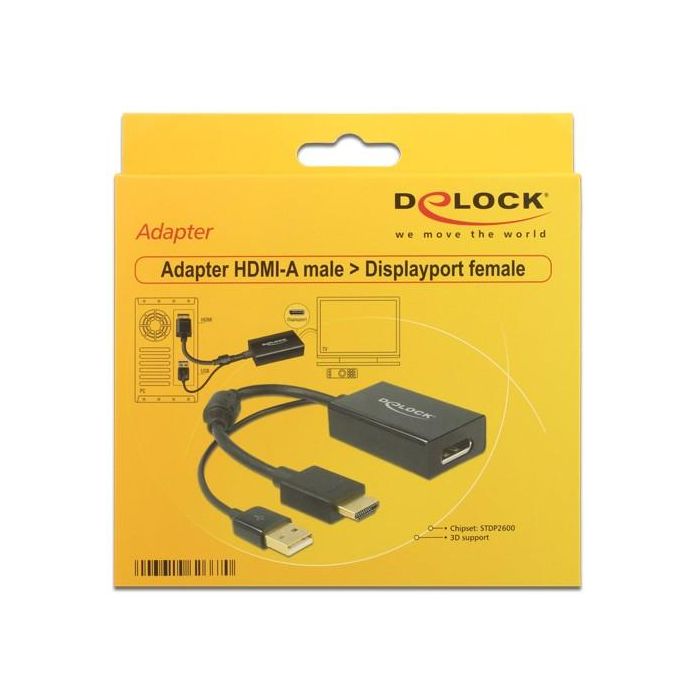 DELOCK Adapterkabel HDMI-A Stecker > Displayport 1.2 Buchse schwarz 1