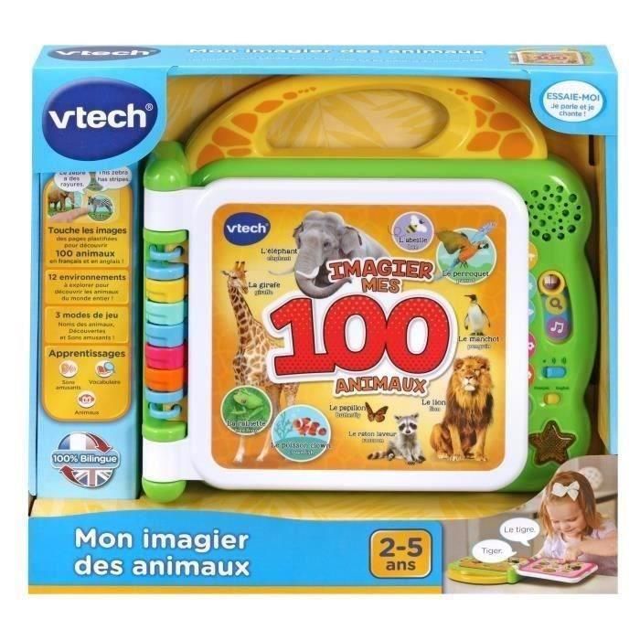 VTECH - Mon Imagier Bilingue - 100 Animaux - Livre interactif bilingue - Pour Enfant - Pile - Multicolore 1