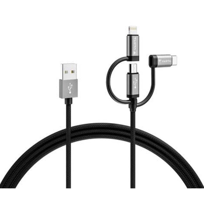 Câble USB Varta 2 m Noir 3-en-1 USB-C Micro USB Lightning 2