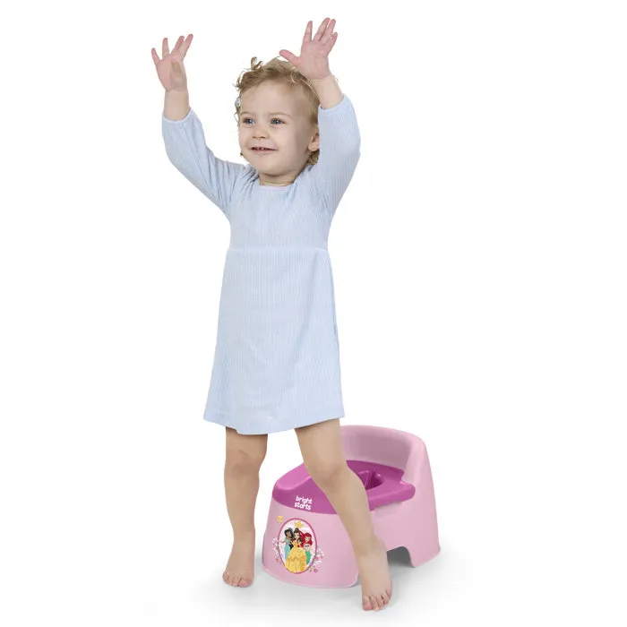 Bright Starts Disney Princess Full Comfort Pot d'Apprentissage Ergonomique pour Enfant - Dossier Haut, Protections Anti-Éclaboussures, Cuvette Amovible - Poids Max 22 kg