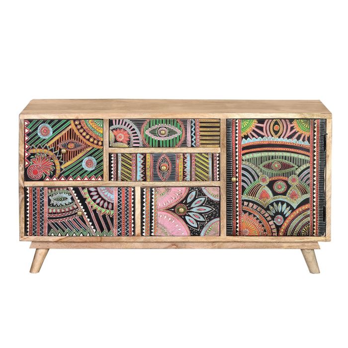 GINER Y COLOMER Commode Buffet TV en Mango et MDF Artisanale, 5 tiroirs et 1 porte Peinte à la Main (105x60x36 cm, Couleur Naturelle et Multicolore) 0 GINER Y COLOMER Commode Buffet TV en Mango et MDF Artisanale, 5 tiroirs et 1 porte Peinte à la Main (105x60x36 cm, Couleur Naturelle et Multicolore) 0