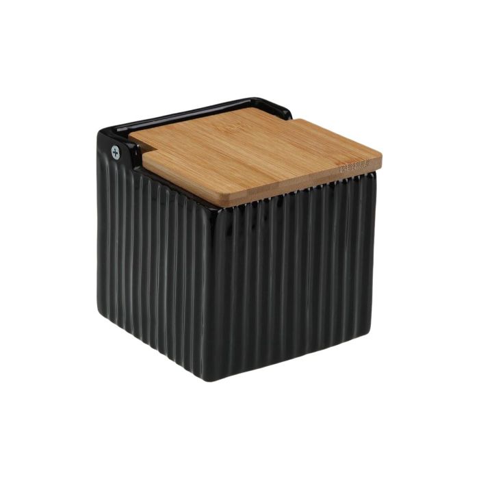 Salière avec couvercle Versa Noir Céramique Bambou Dolomite 11 x 11 x 11 cm 1