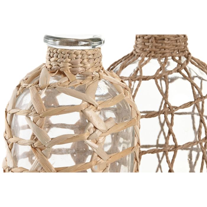 Vase Home ESPRIT Transparent Marron Clair Verre Naturel méditerranéen 12 x 12 x 33 cm (2 Unités) 2