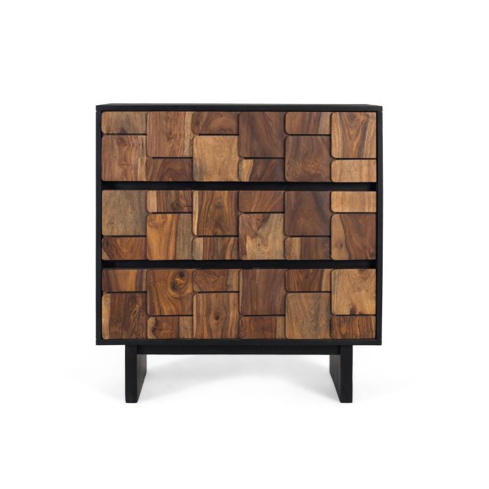 GINER Y COLOMER Commode 3 tiroirs en bois de sheesham et manguier avec système push, design contemporain, finition wengué et noyer, 82x40x85 cm 0 GINER Y COLOMER Commode 3 tiroirs en bois de sheesham et manguier avec système push, design contemporain, finition wengué et noyer, 82x40x85 cm 0