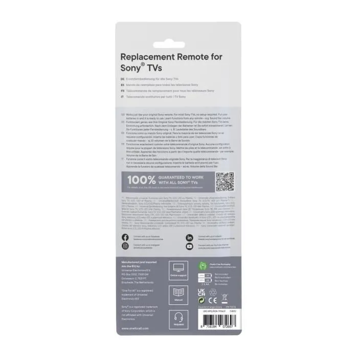 One For All URC4912 Télécommande de remplacement pour TV Sony, Compatible Netflix 3